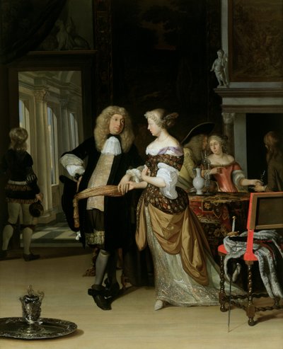 De verloving: Een jong stel in een elegant interieur, 1678 door Eglon van der Neer