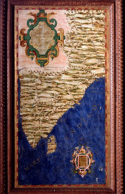 India Kaart gemaakt door Egnazio Danti (1536-1586) wiskundige, kosmograaf en Italiaanse architect. Rond 1567. Florence, Palazzo Vecchio, Sala del Mappamondo door Egnazio Danti