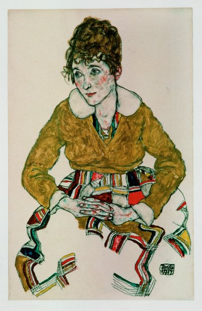 Bildnis der Gattin des Kuenstlers [Portret van de vrouw van de kunstenaar] (gouache en zwart krijt) door Egon Schiele