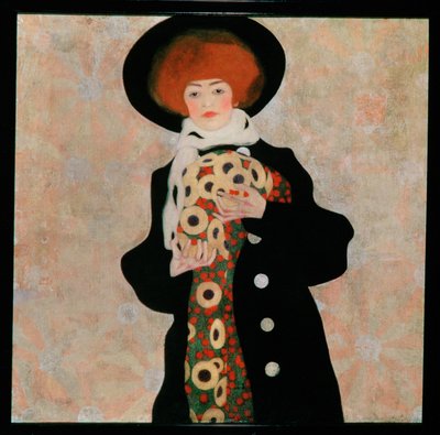 Bildnis einer Frau mit schwarzem Hut [Portret van een ... door Egon Schiele
