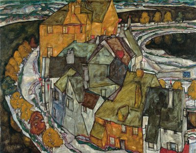 Crescent van Huizen II Eilandstad, 1915 door Egon Schiele