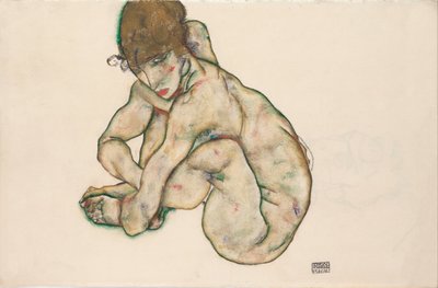 Hurkend Naakt Meisje, 1914 door Egon Schiele