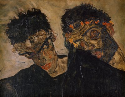 Die Eremiten (olieverf op doek) door Egon Schiele