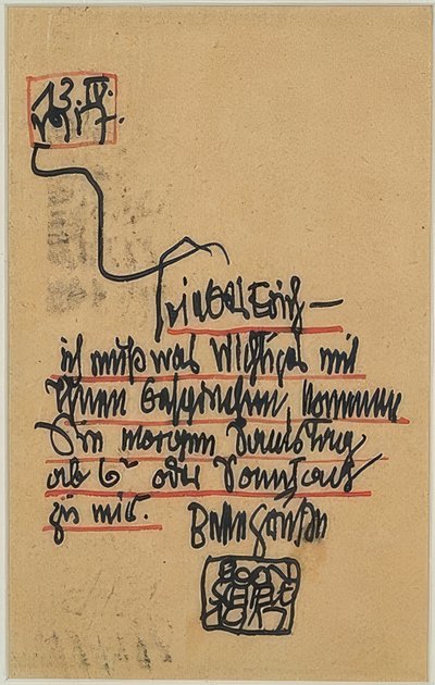Handgeschreven ansichtkaart aan Erich Lederer door Egon Schiele