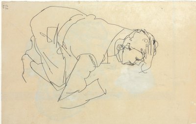 Erich Lederer in profiel, hand aan hoofd, 1912 door Egon Schiele