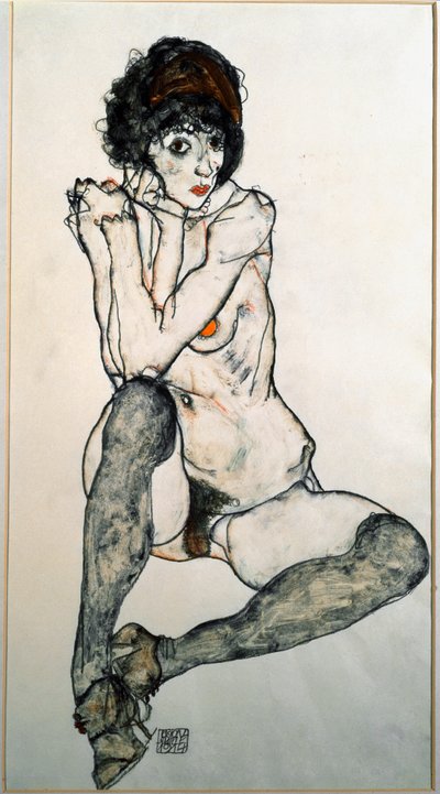 Zittende vrouwelijke naakt aquareltekening door Egon Schiele, 1914, Wenen, Graphische Sammlung Albertina door Egon Schiele