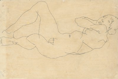 Vrouwelijk naakt met handen achter het hoofd door Egon Schiele