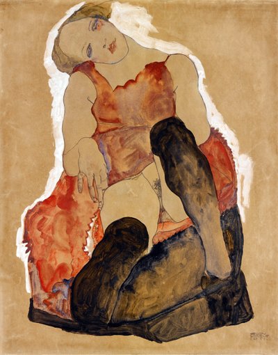 Meisje met zwarte kousen door Egon Schiele