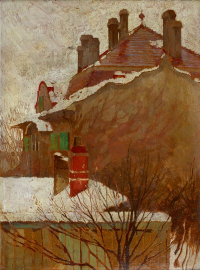 Huizen in de winter (zicht vanuit het atelier) door Egon Schiele