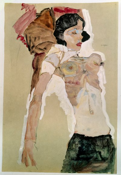 Halfnaakte vrouw. Tekening door Egon Schiele, 1911, Wenen, Graphische Sammlung Albertina door Egon Schiele