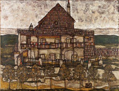 Huis met dak van dakspanen (Oud huis II) door Egon Schiele