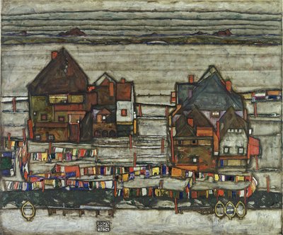 Huizen met waslijnen, 1914 door Egon Schiele