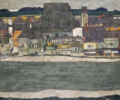 Huizen aan de rivier De Oude Stad, 1914 door Egon Schiele
