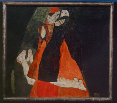 Kardinal und Nonne, Kardinaal en non ... (olieverf op doek) door Egon Schiele