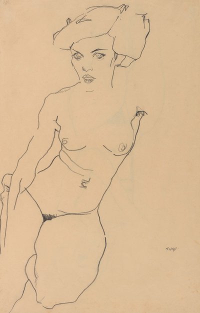 Knielende vrouwelijke naakt door Egon Schiele