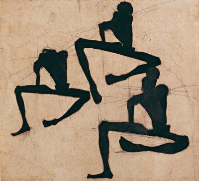 Compositie van drie mannelijke naakten door Egon Schiele