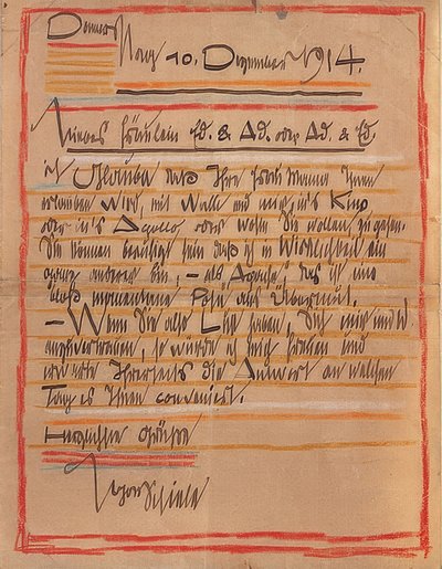 Artistieke brief van Egon Schiele aan de zusters Edith en Adele Harms van 10 december 1914 door Egon Schiele