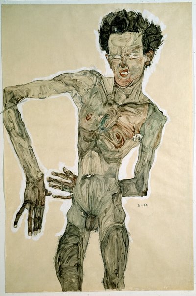 Mannelijk naakt (zelfportret). Tekening door Egon Schiele, 1910, Wenen, Graphische Sammlung Albertina door Egon Schiele