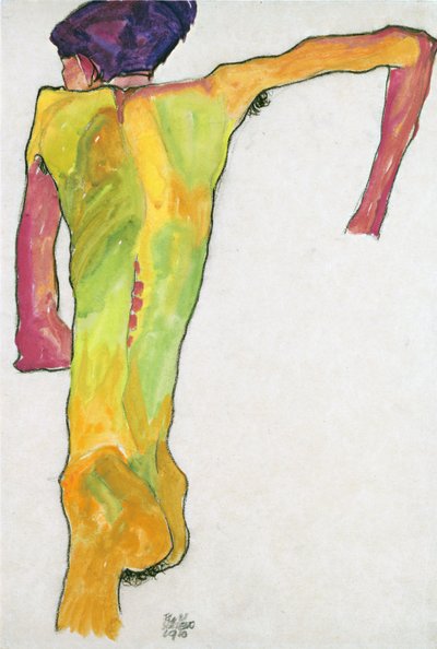 Mannelijke naakt, zichzelf ondersteunend door Egon Schiele