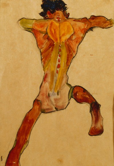 Mannelijk naakt gezien van achteren; Mannlicher Ruckenakt, 1910 door Egon Schiele