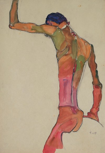 Mannelijk naakt met opgeheven arm door Egon Schiele