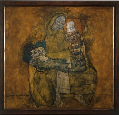 Moeder met twee kinderen (schilderij op doek) door Egon Schiele
