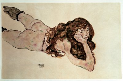 Naakte vrouw met platte buik. Tekening door Egon Schiele door Egon Schiele