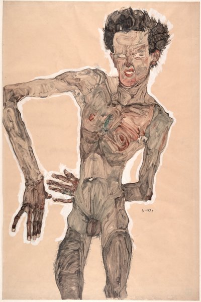 Naakt zelfportret, grimassen, 1910 door Egon Schiele