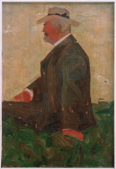 Portret van een bebaarde man met strohoed door Egon Schiele
