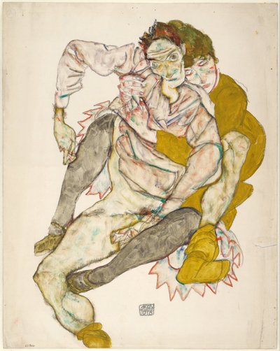 Zittend Koppel, 1915 door Egon Schiele