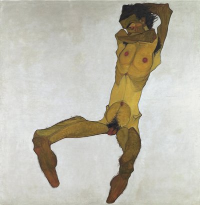 Zittende mannelijke naakt (Zelfportret) door Egon Schiele