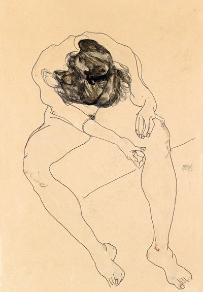 Zittende vrouwelijke naakt, 1912 door Egon Schiele