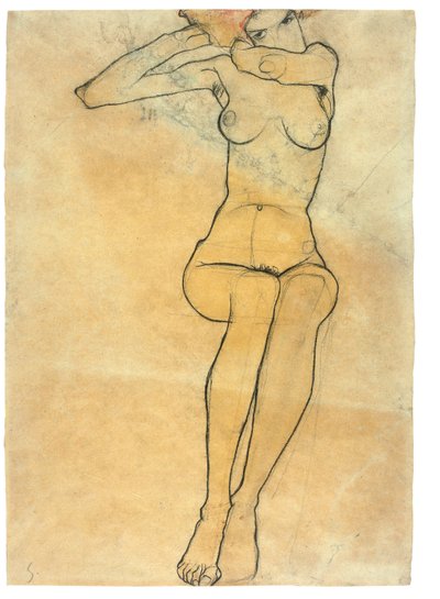 Zittende naakt, 1910 door Egon Schiele