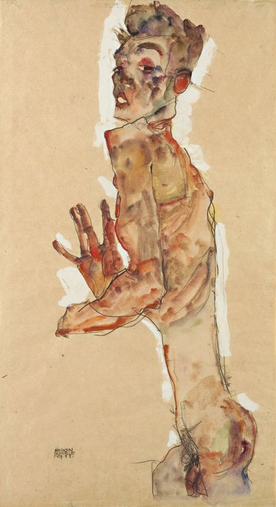Zelfportret met gespreide vingers, 1911 door Egon Schiele