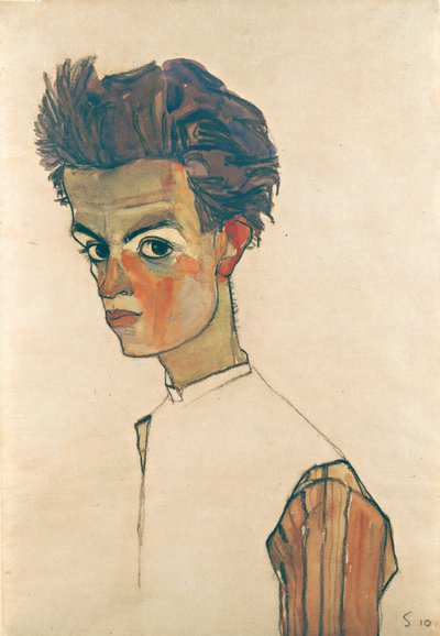 Zelfportret met gestreept shirt door Egon Schiele