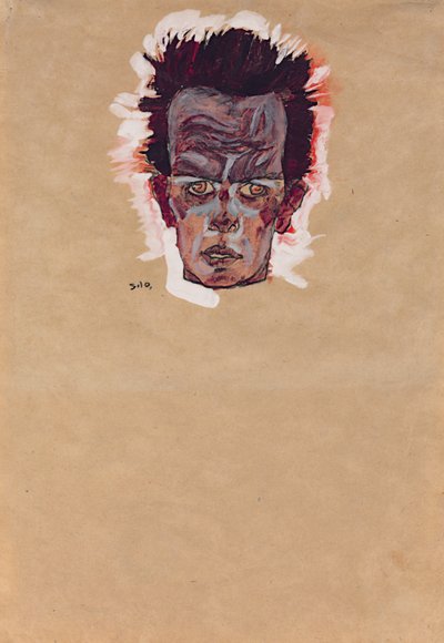 Zelfportret, hoofd; Selbstbildnis, Kopf, 1910 door Egon Schiele