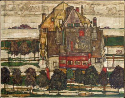 Enkele Huizen (Huizen met Berg) 1915 door Egon Schiele