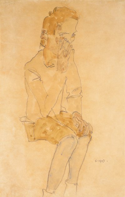 Zittende Jongen, 1910 door Egon Schiele