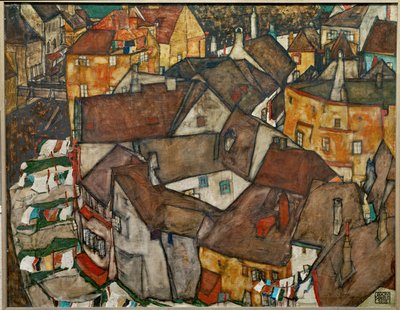 Kleine stad - Krumau in Tsjecho-Slowakije (olieverf op doek) door Egon Schiele