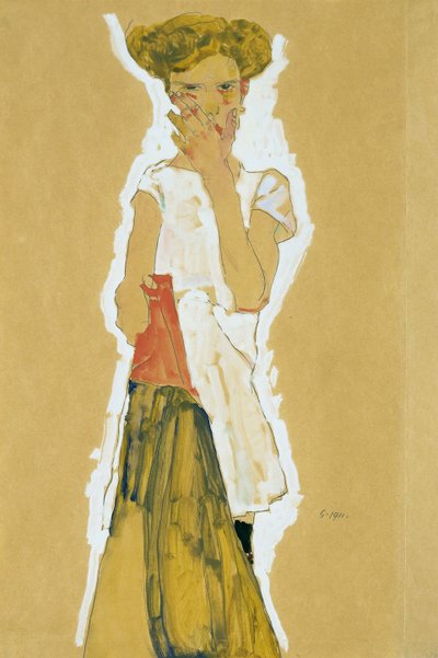 Staand Meisje in Witte Onderrok door Egon Schiele