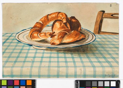 Stilleven met een gebaksbord door Egon Schiele