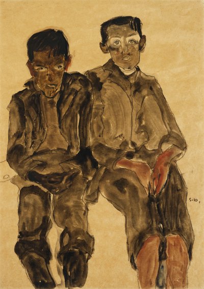 Twee zittende jongens, 1910 door Egon Schiele