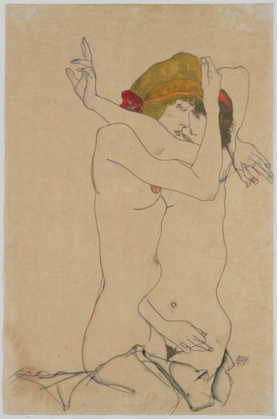 Twee vrouwen omhelzen elkaar, 1913 door Egon Schiele