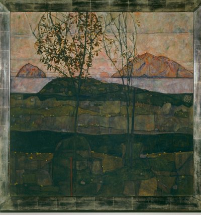 Versinkende Sonne (olieverf op doek) door Egon Schiele