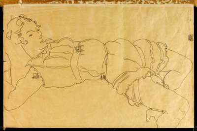 Jonge vrouw liggend op haar rug, 1915 door Egon Schiele