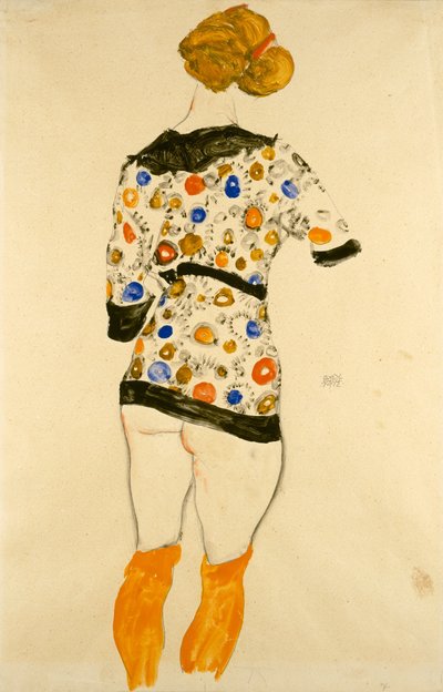 Staande vrouw in een blouse met patroon door Egon Schiele