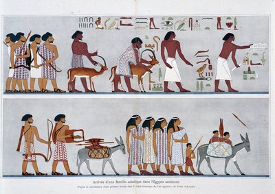 Aankomst van een Aziatisch gezin in het oude Egypte: Uit de reproductie van een muurschildering in de 