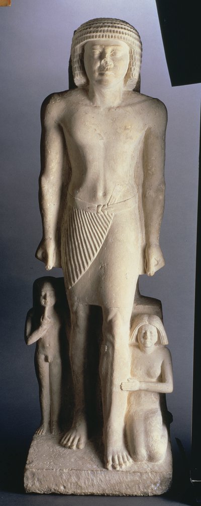 Familiegroep, mogelijk uit Saqqara, Oude Rijk, Late 5e tot vroege 6e Dynastie (beschilderd kalksteen) door Egyptian