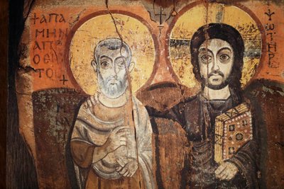 Jezus en Menas in een zesde-eeuws icoon door Egyptian