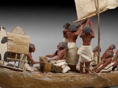 Model van een grafboot, uit Beni Hasan, waarschijnlijk Middenrijk (detail) door Egyptian